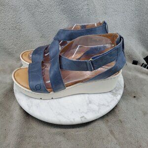 Born Shoes Womens Size 10 Blue Leather Deshka Banded Wedge Sandal